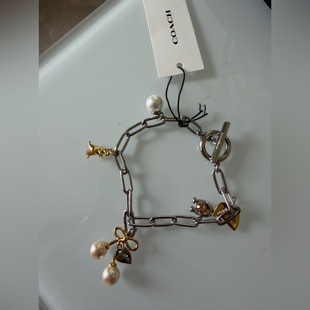 Coach Silver Gold Pearl Charm Bracelet